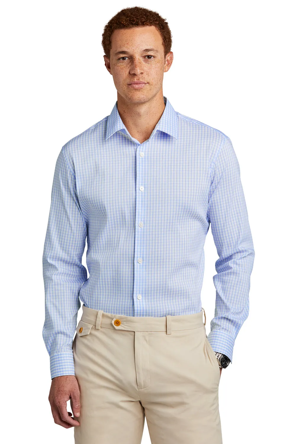 Brooks Brothers Mens Tech Stretch Long Sleeve Button Down Shirt - Newport Blue/Pearl Pink