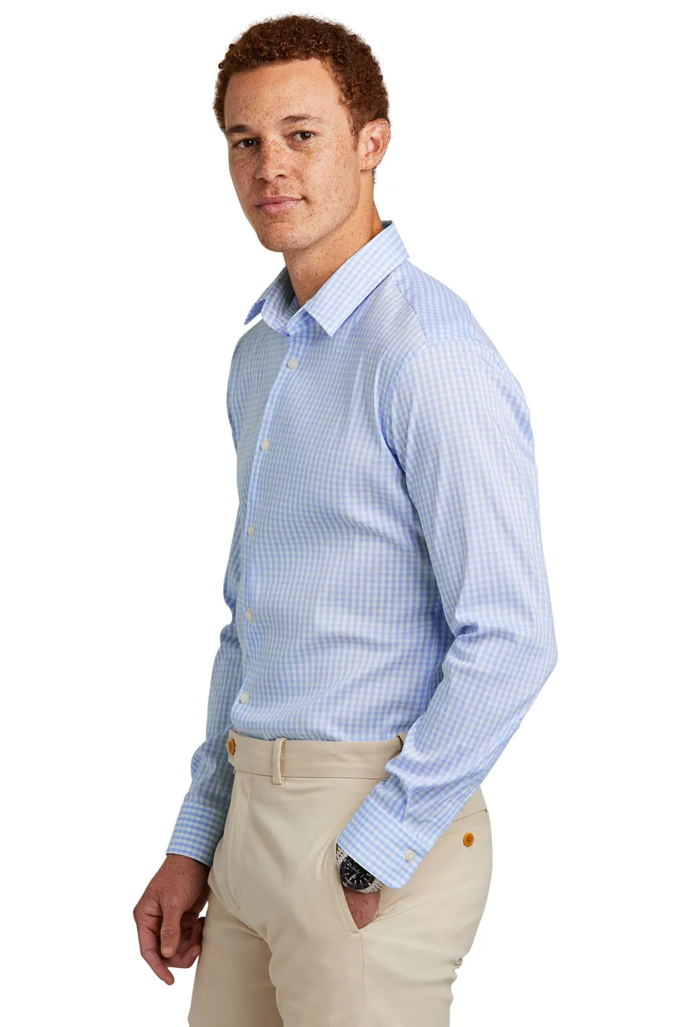 Brooks Brothers Mens Tech Stretch Long Sleeve Button Down Shirt - Newport Blue/Pearl Pink