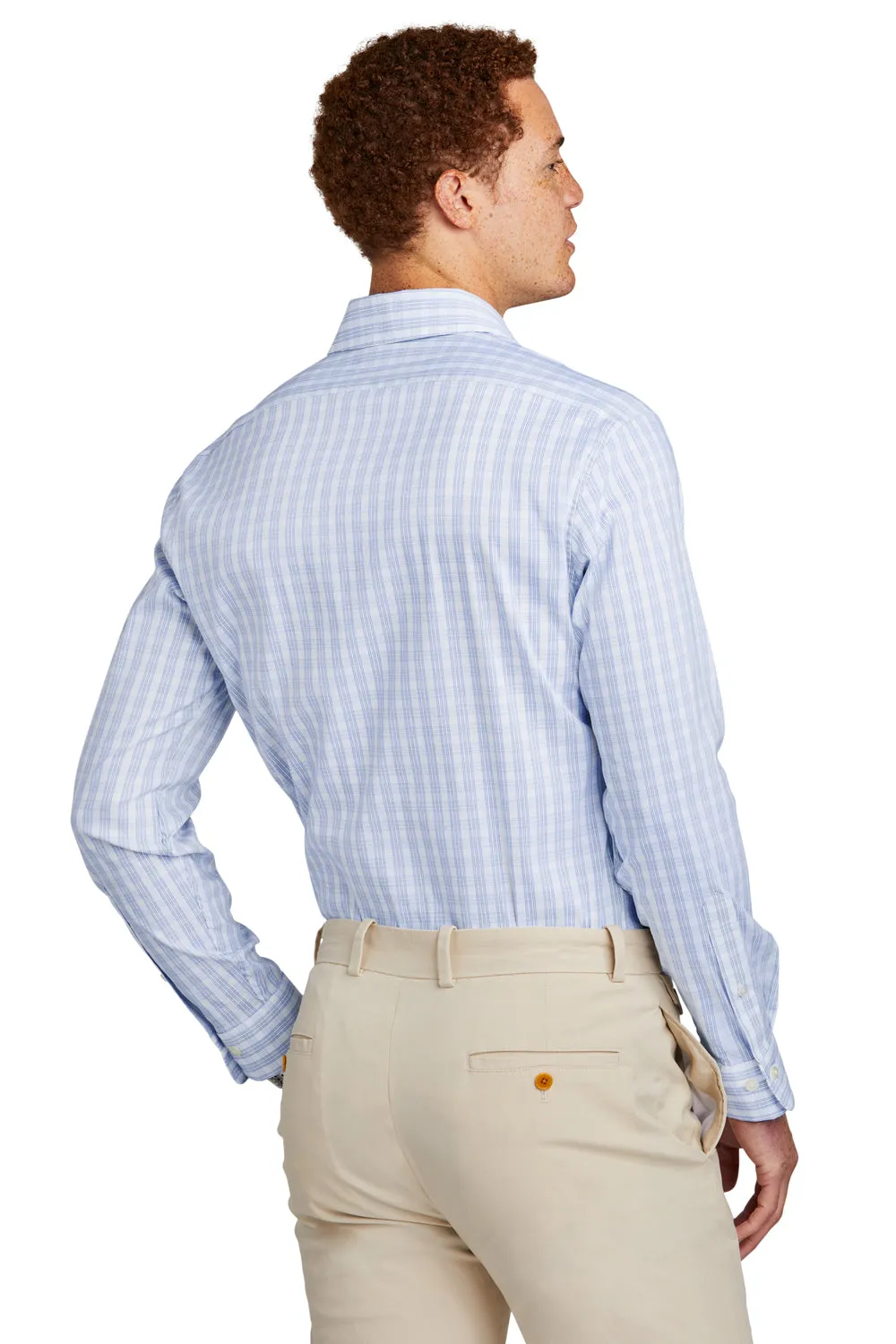 Brooks Brothers Mens Tech Stretch Long Sleeve Button Down Shirt - White/Newport Blue