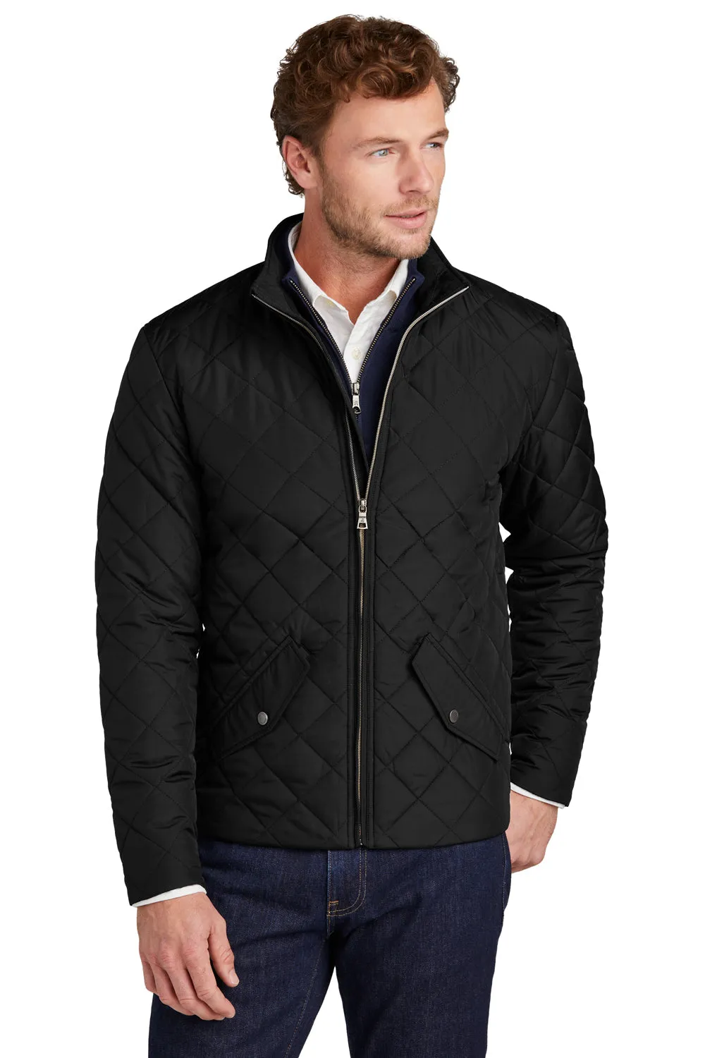 Brooks Brothers Mens Water Resistant Quilted Full Zip Jacket - Deep Black