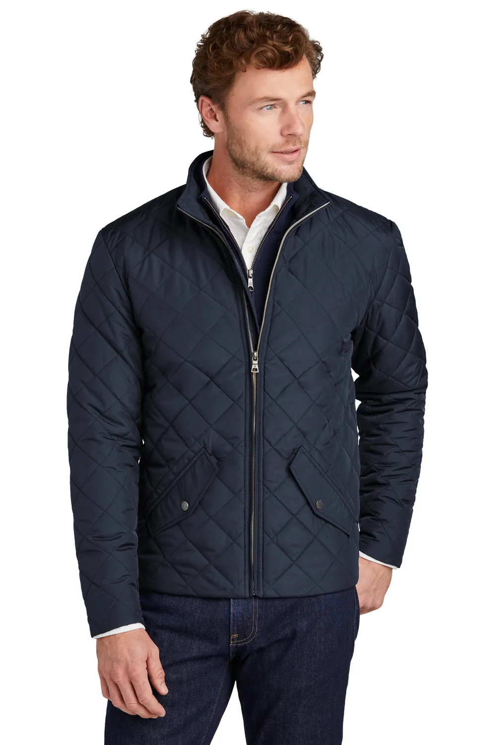 Brooks Brothers Mens Water Resistant Quilted Full Zip Jacket - Night Navy Blue