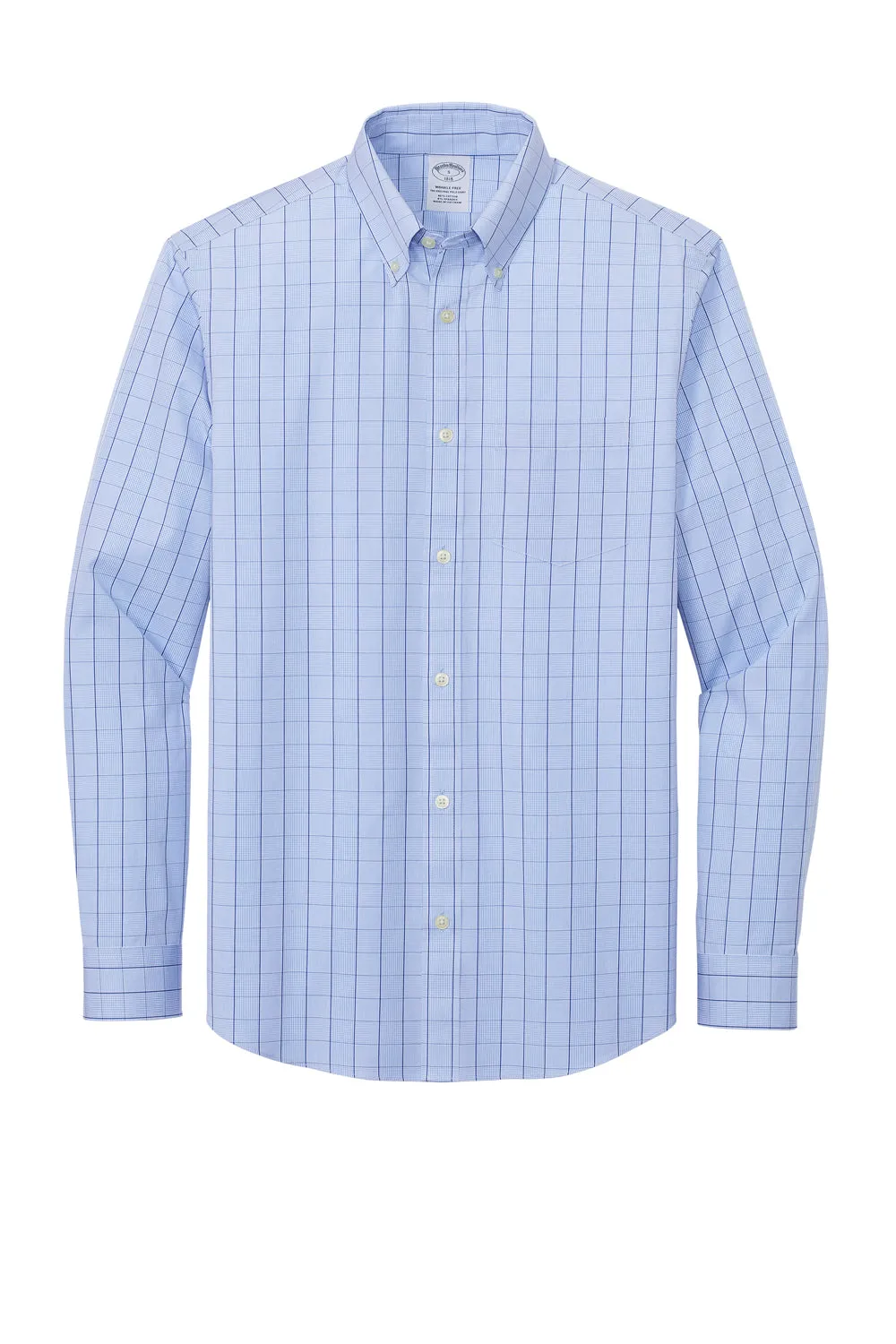 Brooks Brothers Mens Wrinkle Resistant Long Sleeve Button Down Shirt w/ Pocket - Newport Blue