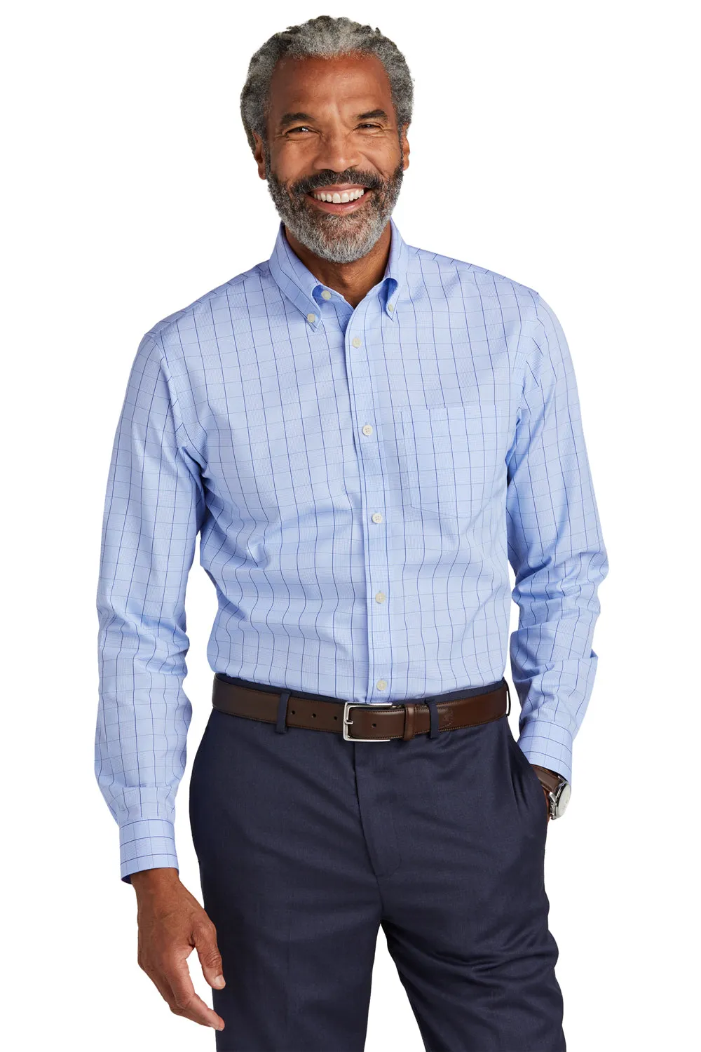 Brooks Brothers Mens Wrinkle Resistant Long Sleeve Button Down Shirt w/ Pocket - Newport Blue