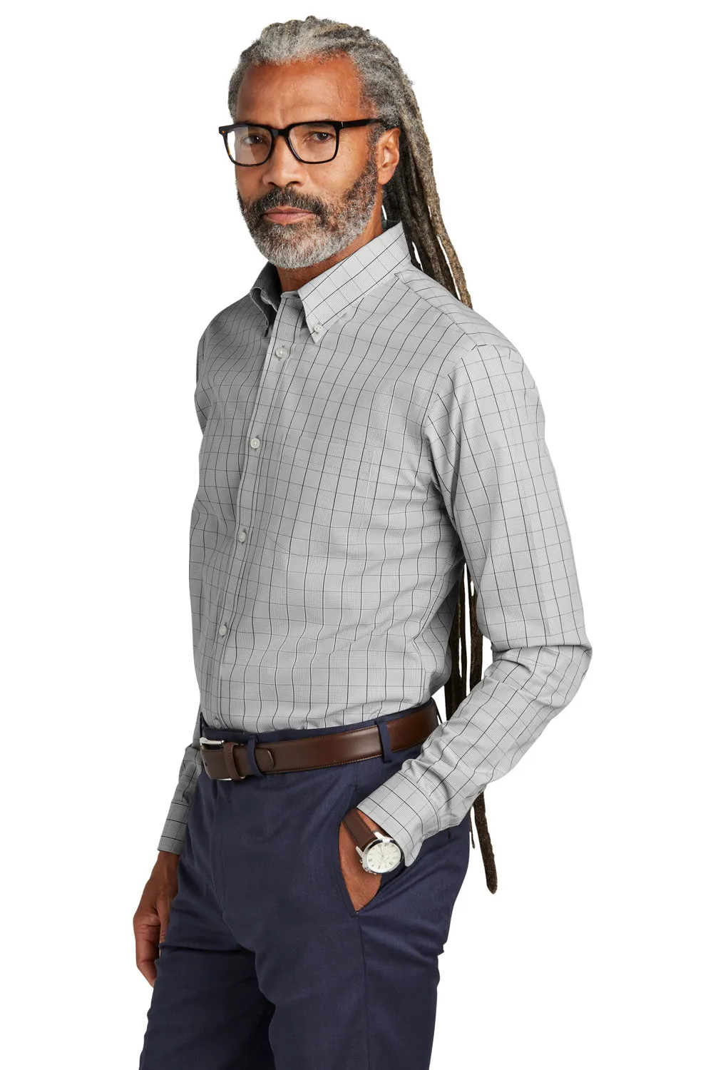 Brooks Brothers Mens Wrinkle Resistant Long Sleeve Button Down Shirt w/ Pocket - Shadow Grey