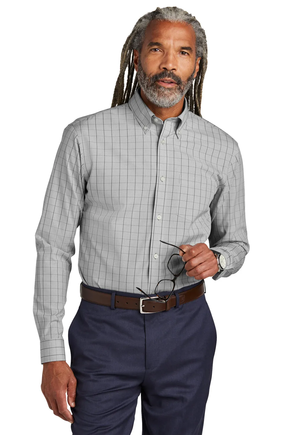 Brooks Brothers Mens Wrinkle Resistant Long Sleeve Button Down Shirt w/ Pocket - Shadow Grey