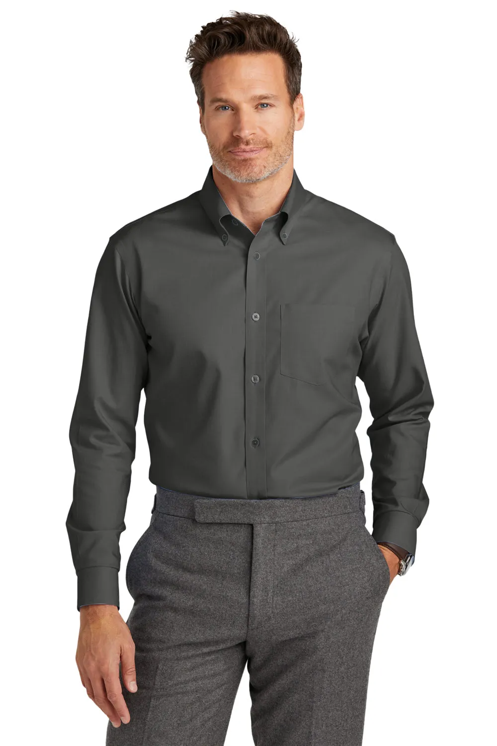 Brooks Brothers Mens Wrinkle Resistant Nailhead Long Sleeve Button Down Shirt w/ Pocket - Deep Black