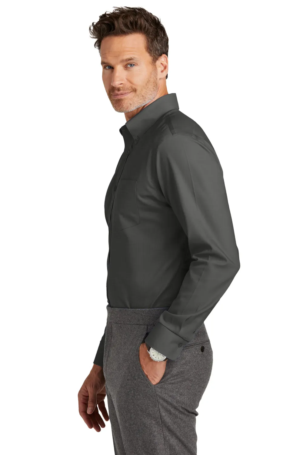 Brooks Brothers Mens Wrinkle Resistant Nailhead Long Sleeve Button Down Shirt w/ Pocket - Deep Black