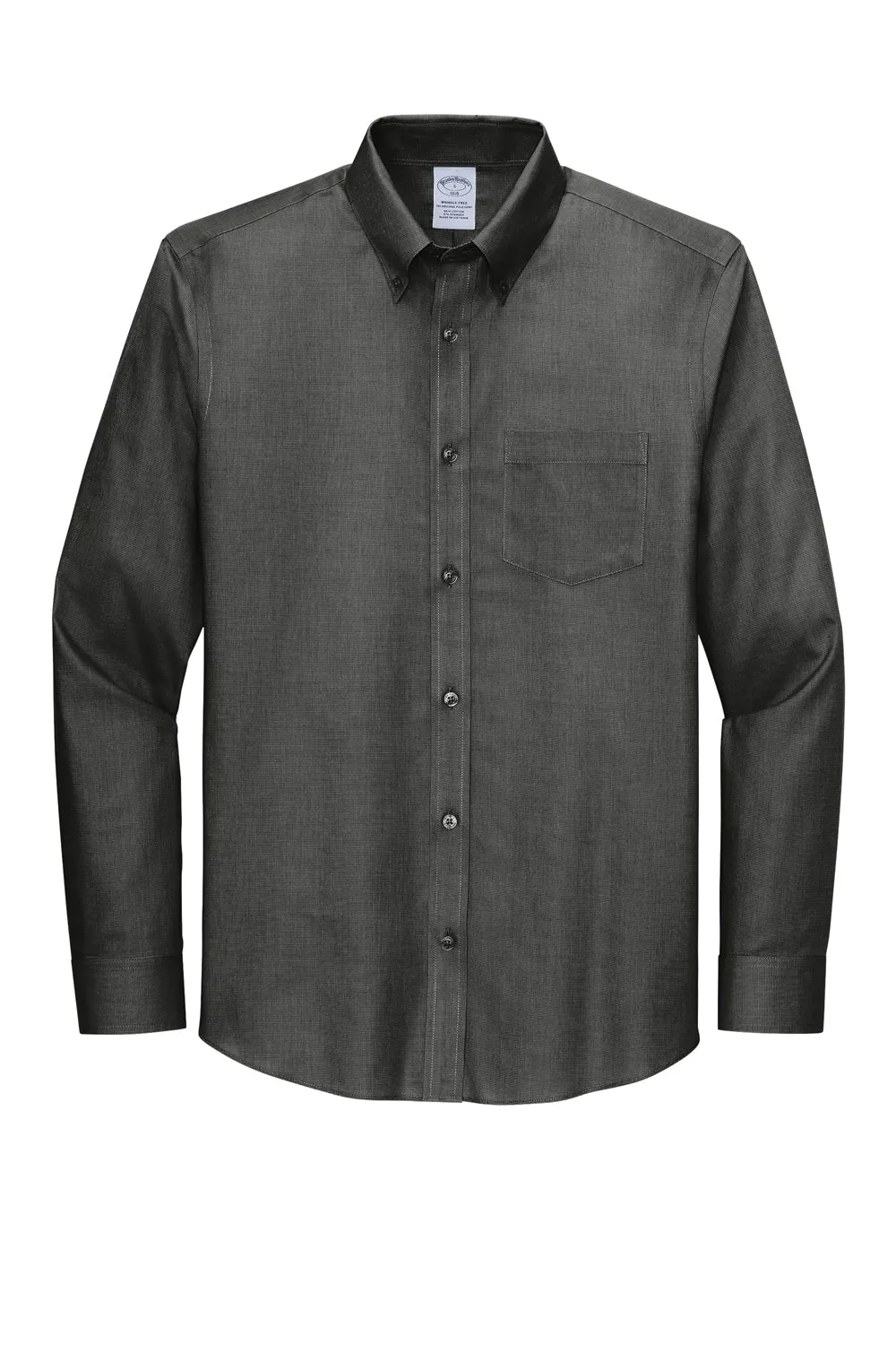 Brooks Brothers Mens Wrinkle Resistant Nailhead Long Sleeve Button Down Shirt w/ Pocket - Deep Black