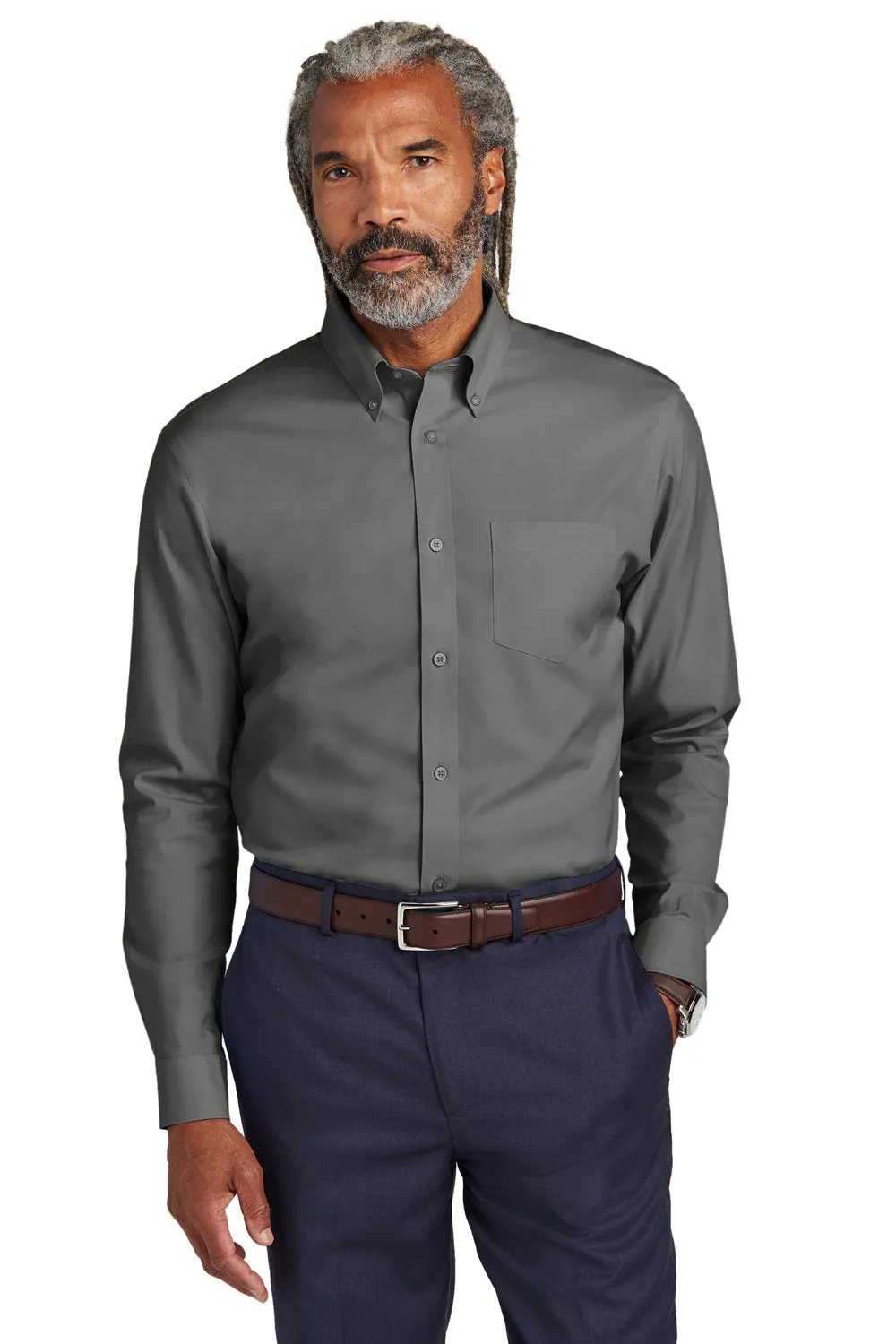 Brooks Brothers Mens Wrinkle Resistant Pinpoint Long Sleeve Button Down Shirt w/ Pocket - Deep Black