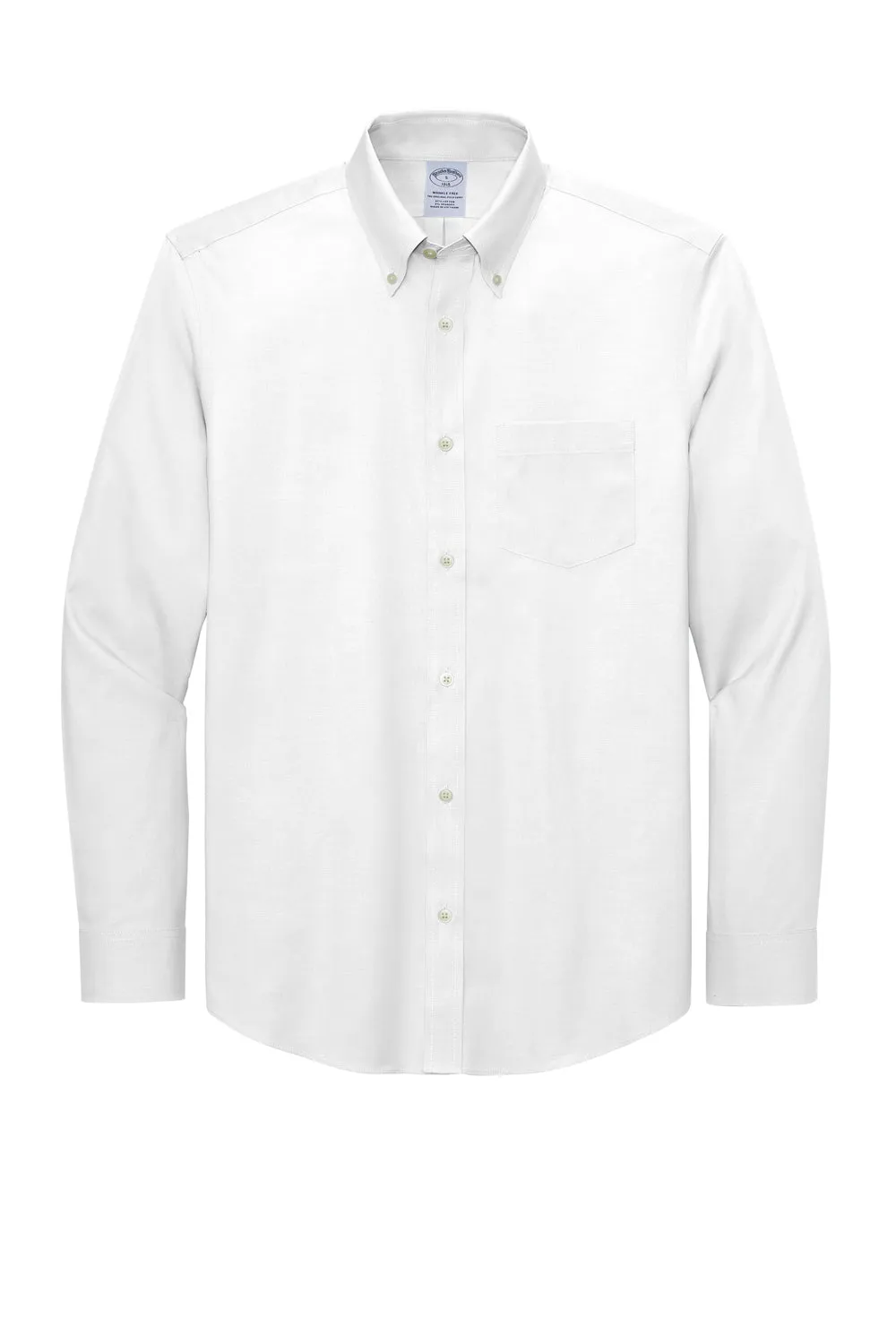 Brooks Brothers Mens Wrinkle Resistant Pinpoint Long Sleeve Button Down Shirt w/ Pocket - White