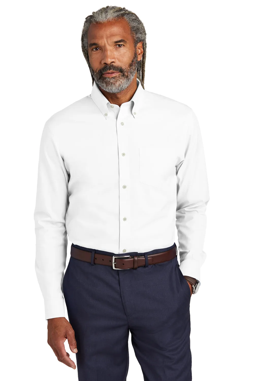 Brooks Brothers Mens Wrinkle Resistant Pinpoint Long Sleeve Button Down Shirt w/ Pocket - White