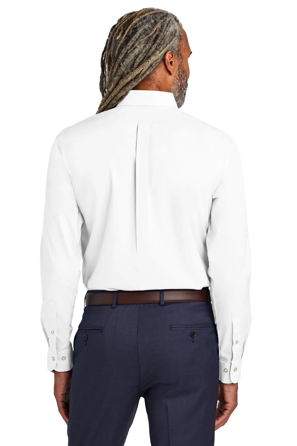 Brooks Brothers Mens Wrinkle Resistant Pinpoint Long Sleeve Button Down Shirt w/ Pocket - White