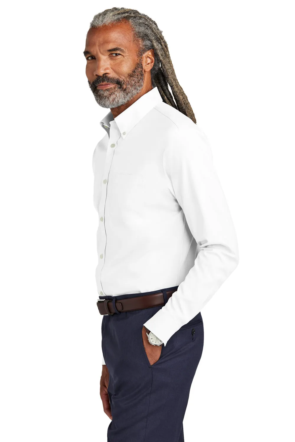 Brooks Brothers Mens Wrinkle Resistant Pinpoint Long Sleeve Button Down Shirt w/ Pocket - White