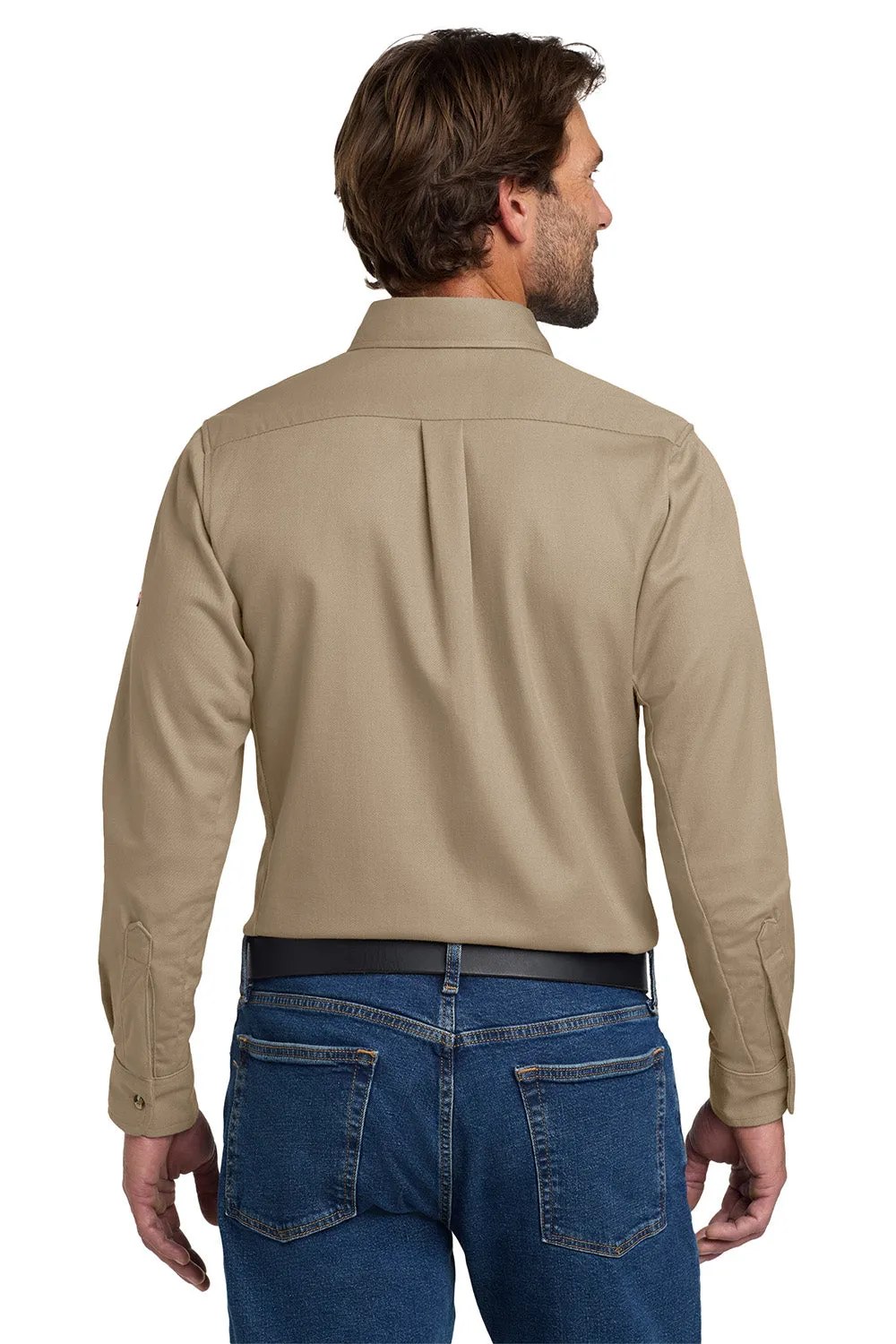 Bulwark Mens EXCEL FR ComforTouch Long Sleeve Button Down Shirt w/ Double Pockets - Khaki Brown