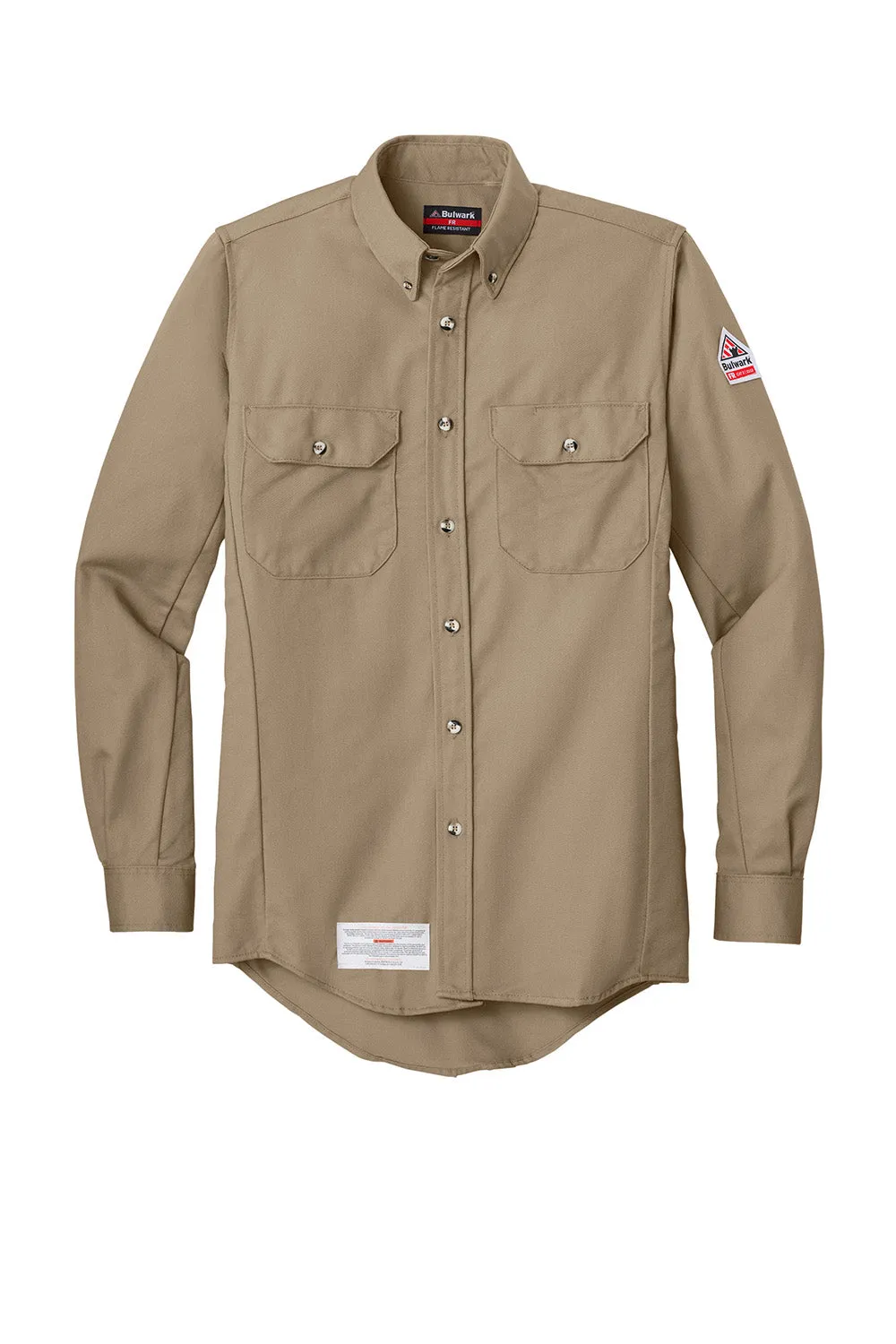 Bulwark Mens EXCEL FR ComforTouch Long Sleeve Button Down Shirt w/ Double Pockets - Khaki Brown