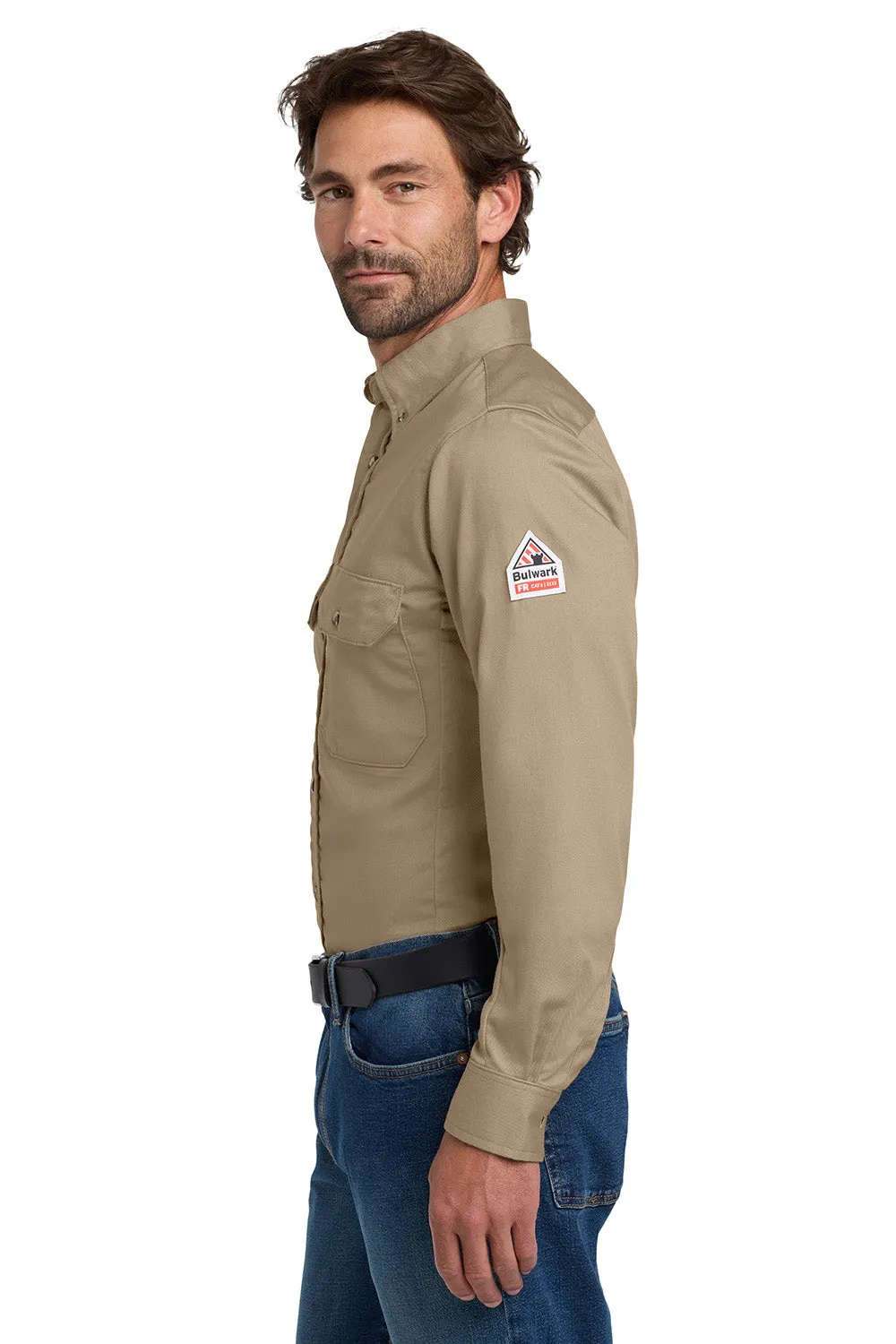 Bulwark Mens EXCEL FR ComforTouch Long Sleeve Button Down Shirt w/ Double Pockets - Khaki Brown