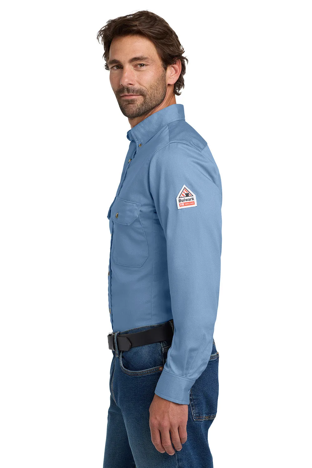 Bulwark Mens EXCEL FR ComforTouch Long Sleeve Button Down Shirt w/ Double Pockets - Light Blue