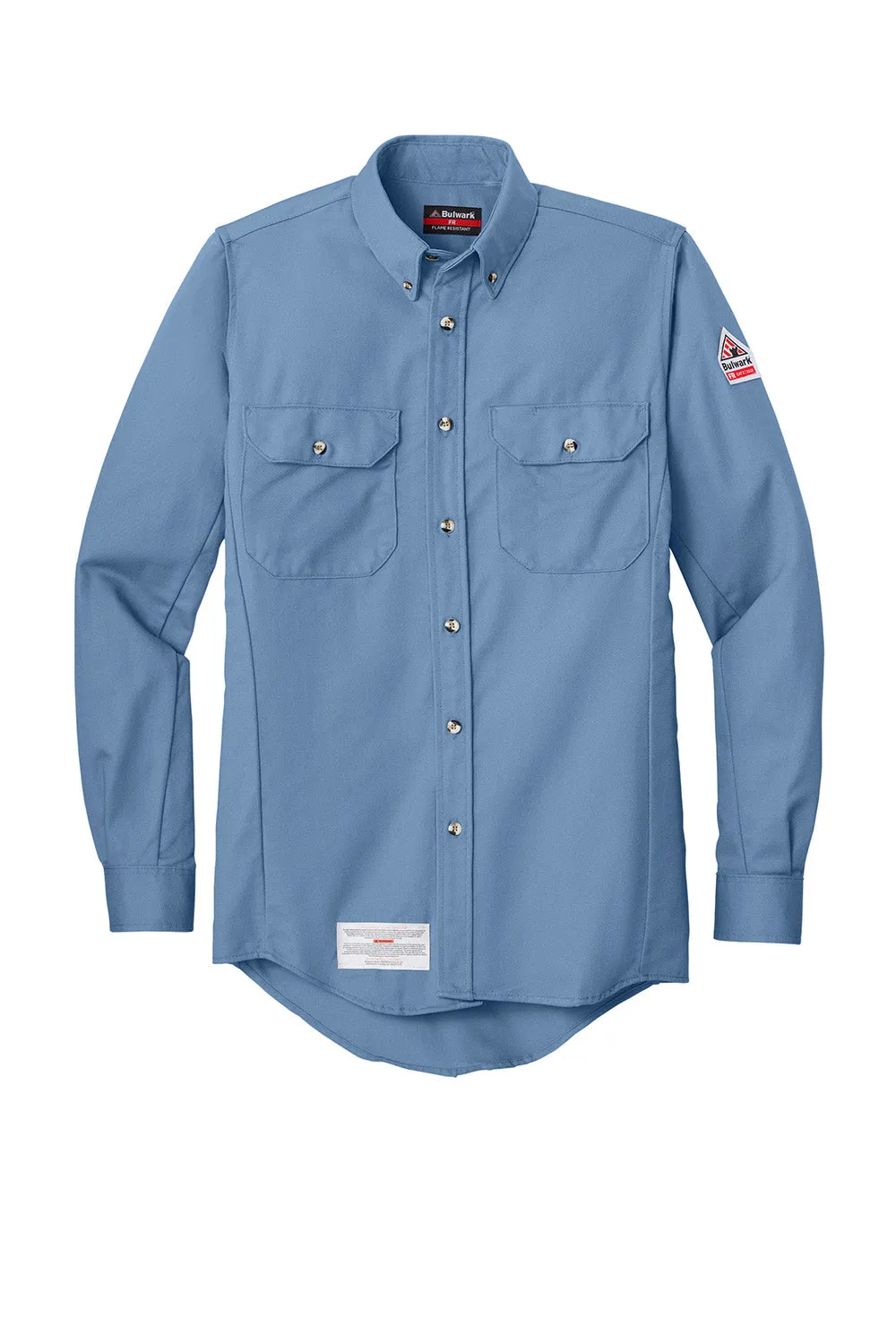Bulwark Mens EXCEL FR ComforTouch Long Sleeve Button Down Shirt w/ Double Pockets - Light Blue