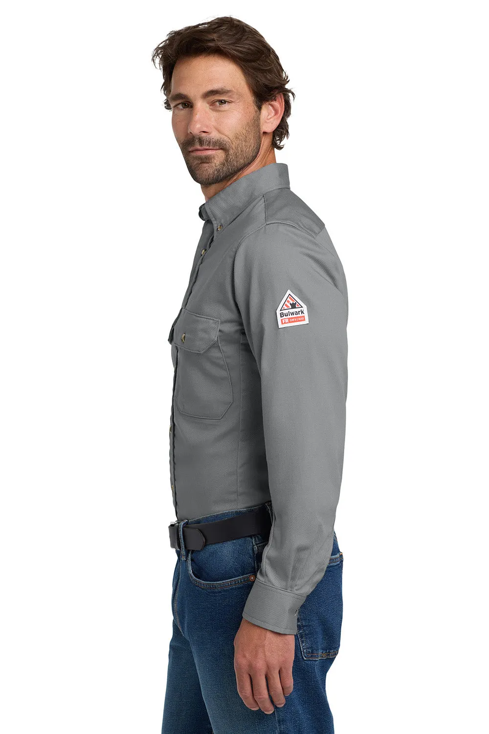 Bulwark Mens EXCEL FR ComforTouch Long Sleeve Button Down Shirt w/ Double Pockets - Silver Grey