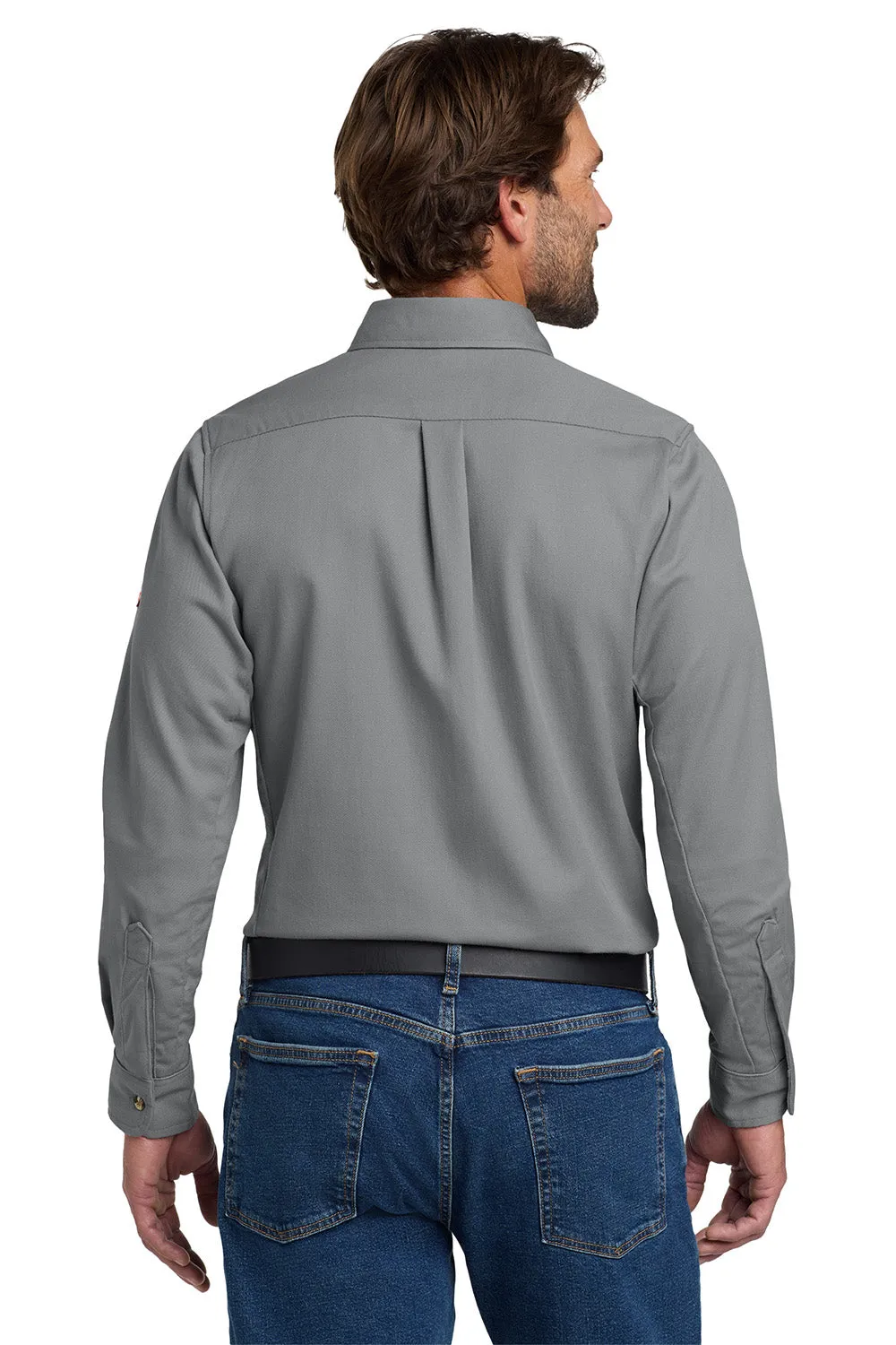 Bulwark Mens EXCEL FR ComforTouch Long Sleeve Button Down Shirt w/ Double Pockets - Silver Grey