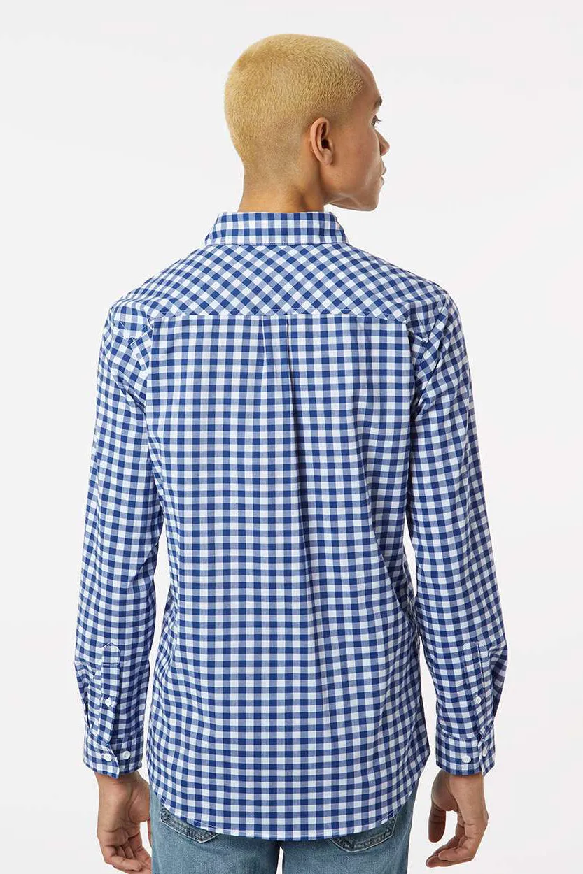 Burnside Mens Burn Long Sleeve Button Down Shirt - Navy Blue/White Gingham