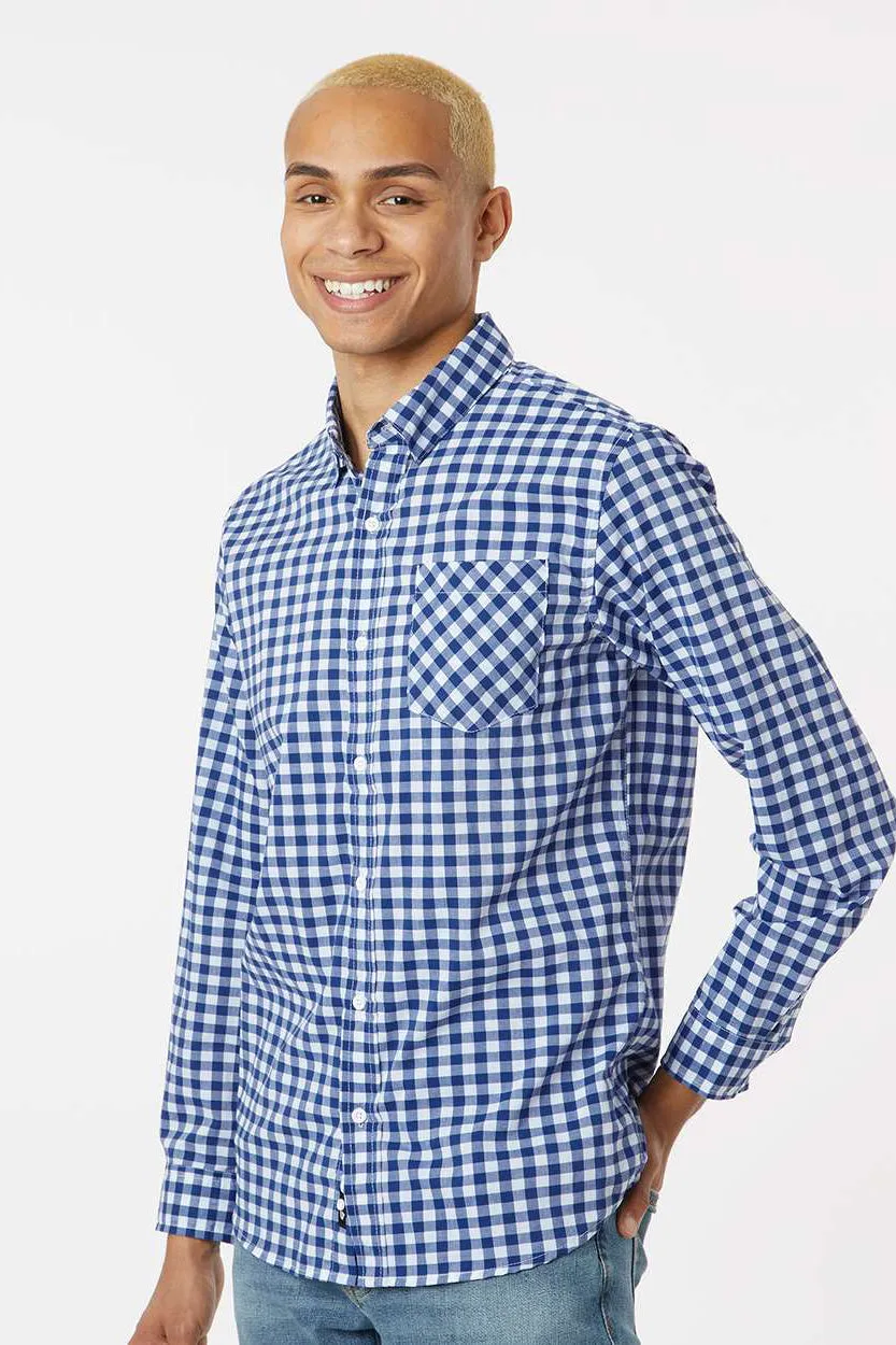 Burnside Mens Burn Long Sleeve Button Down Shirt - Navy Blue/White Gingham