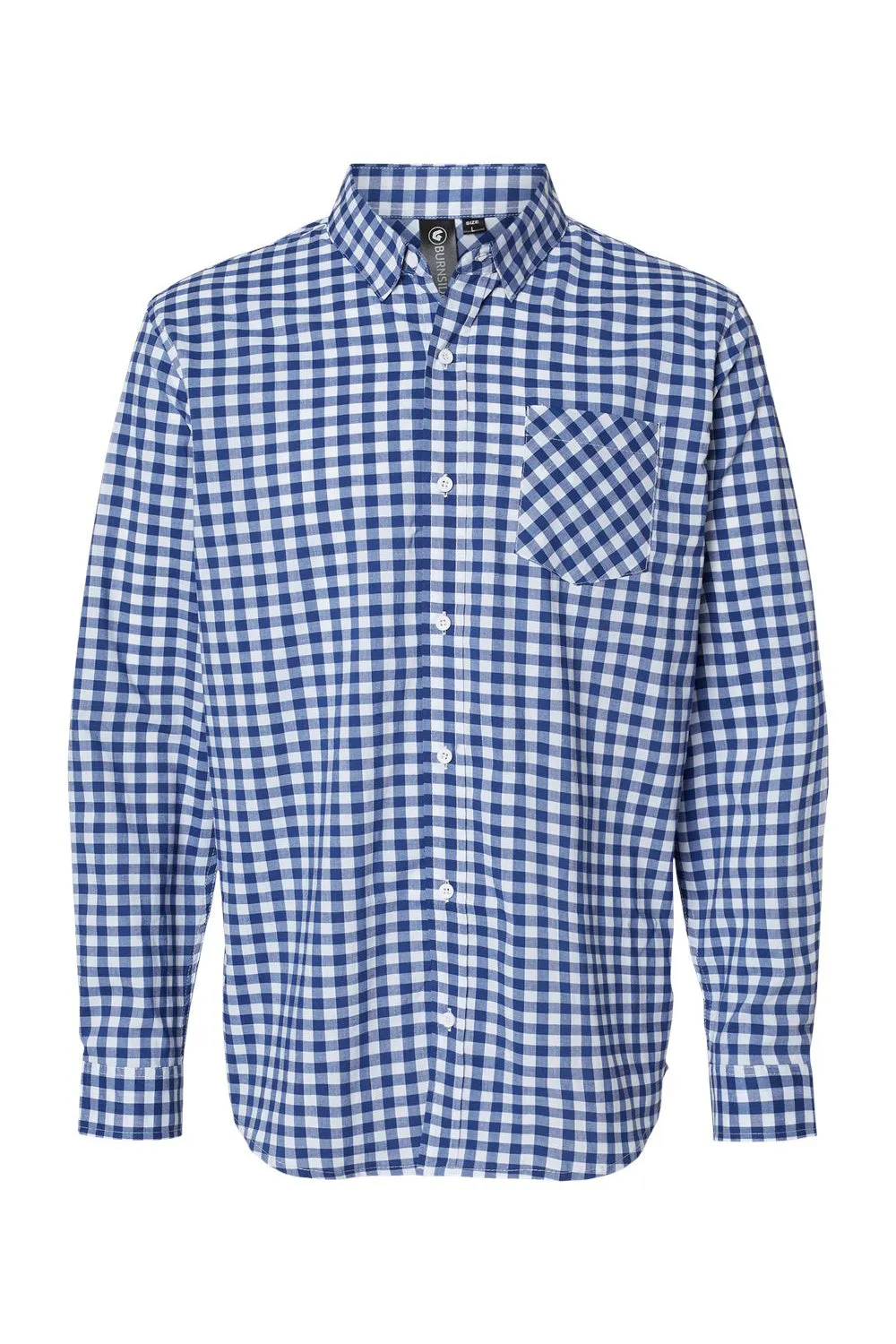 Burnside Mens Burn Long Sleeve Button Down Shirt - Navy Blue/White Gingham