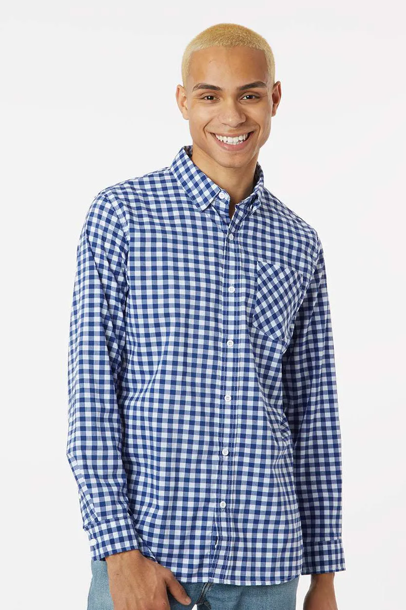 Burnside Mens Burn Long Sleeve Button Down Shirt - Navy Blue/White Gingham