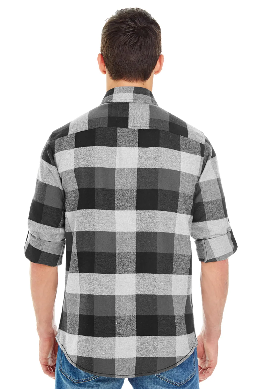 Burnside Mens Flannel Long Sleeve Button Down Shirt w/ Double Pockets - Black/Grey