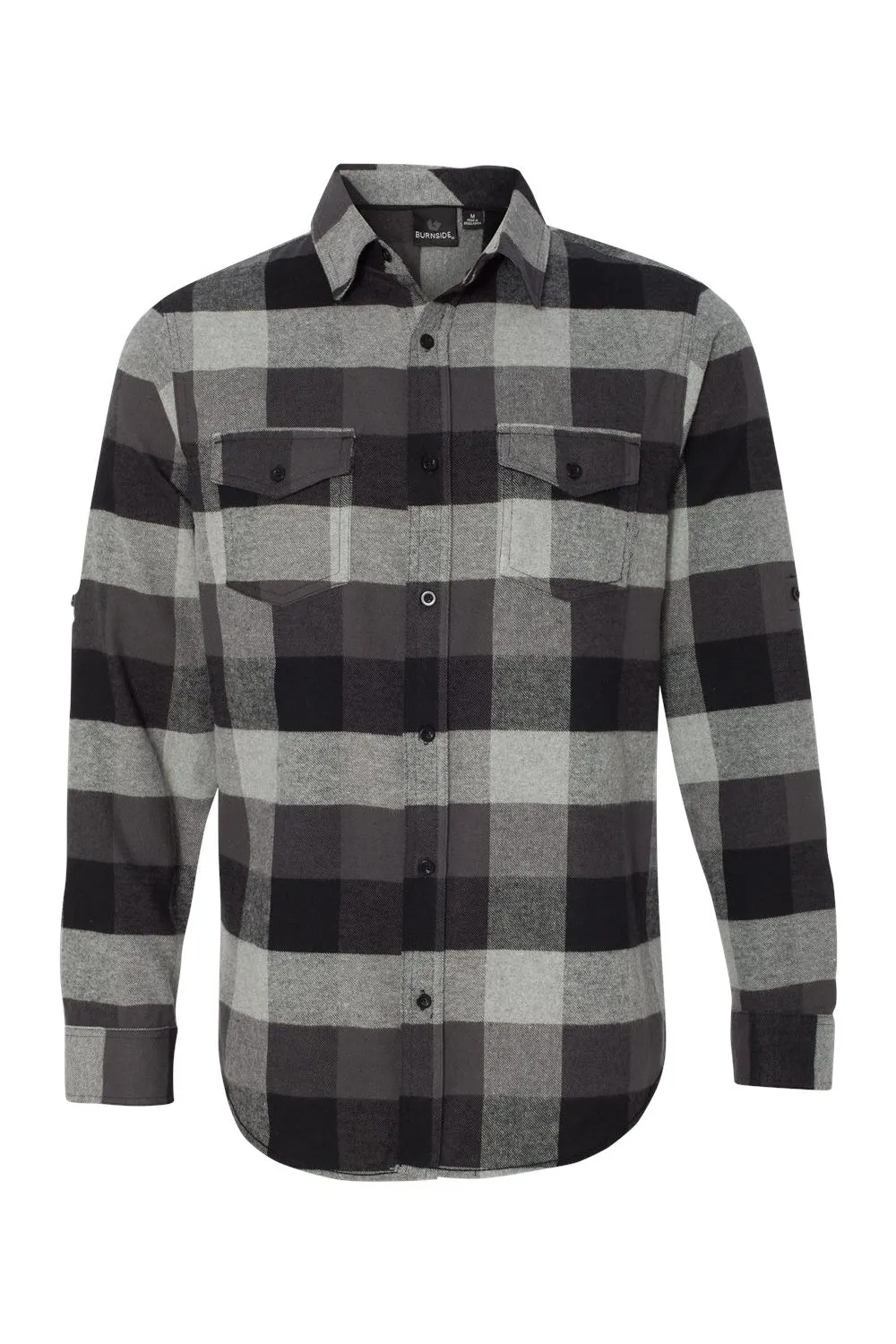 Burnside Mens Flannel Long Sleeve Button Down Shirt w/ Double Pockets - Black/Grey