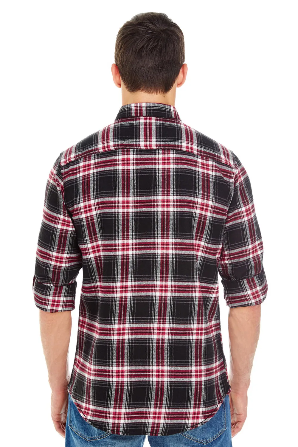 Burnside Mens Flannel Long Sleeve Button Down Shirt w/ Double Pockets - Red