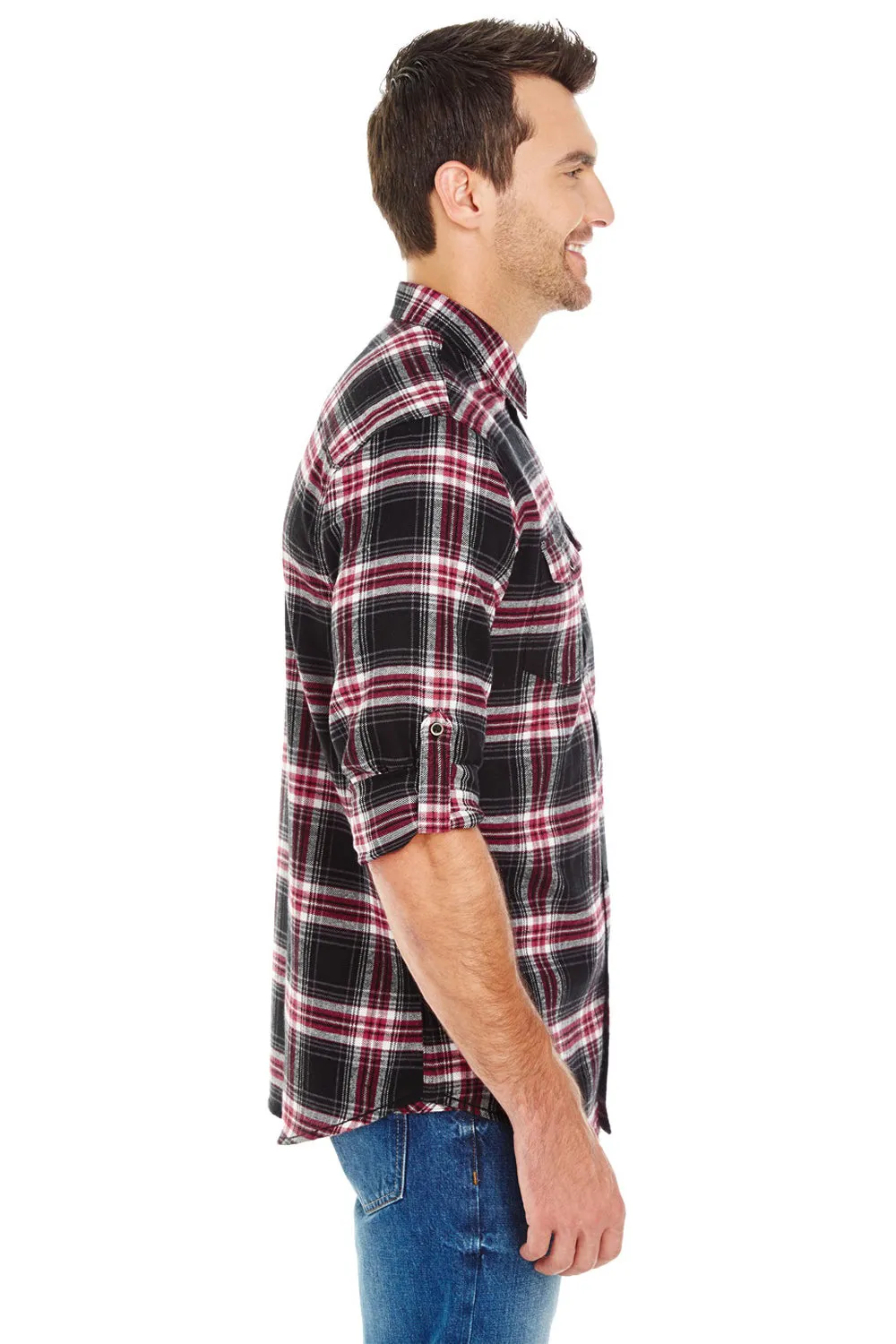 Burnside Mens Flannel Long Sleeve Button Down Shirt w/ Double Pockets - Red