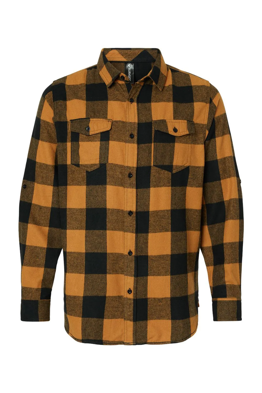 Burnside Mens Flannel Long Sleeve Button Down Shirt w/ Double Pockets - Tobacco/Black