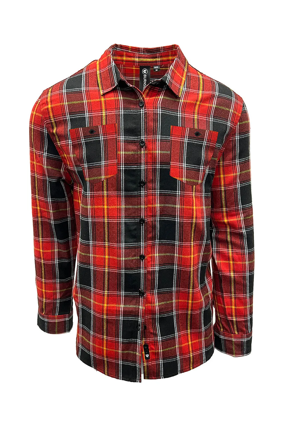 Burnside Mens Perfect Flannel Long Sleeve Button Down Shirt w/ Double Pockets - Fire Red/Black