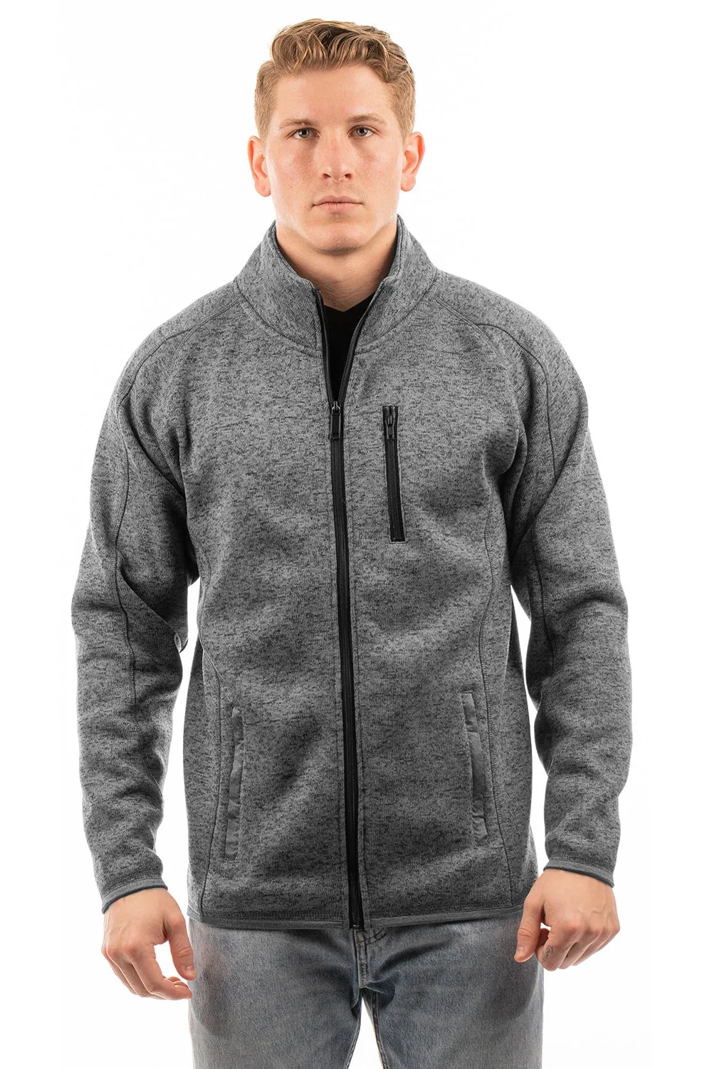 Burnside Mens Sweater Knit Full Zip Jacket - Heather Charcoal Grey
