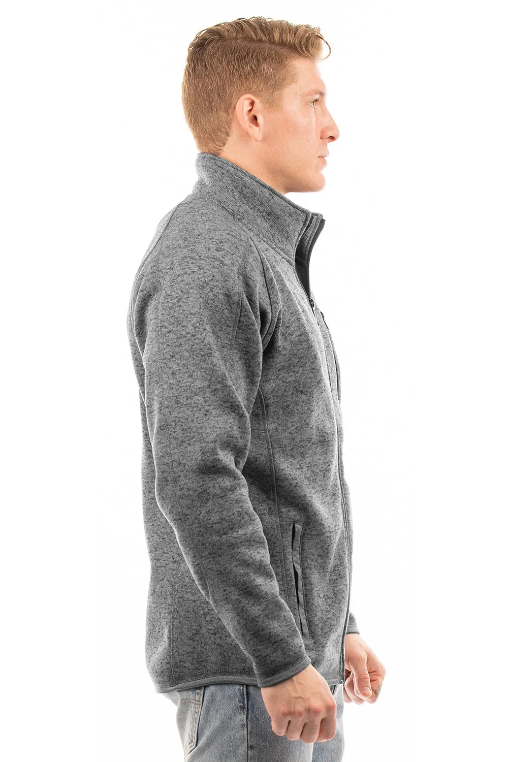 Burnside Mens Sweater Knit Full Zip Jacket - Heather Charcoal Grey