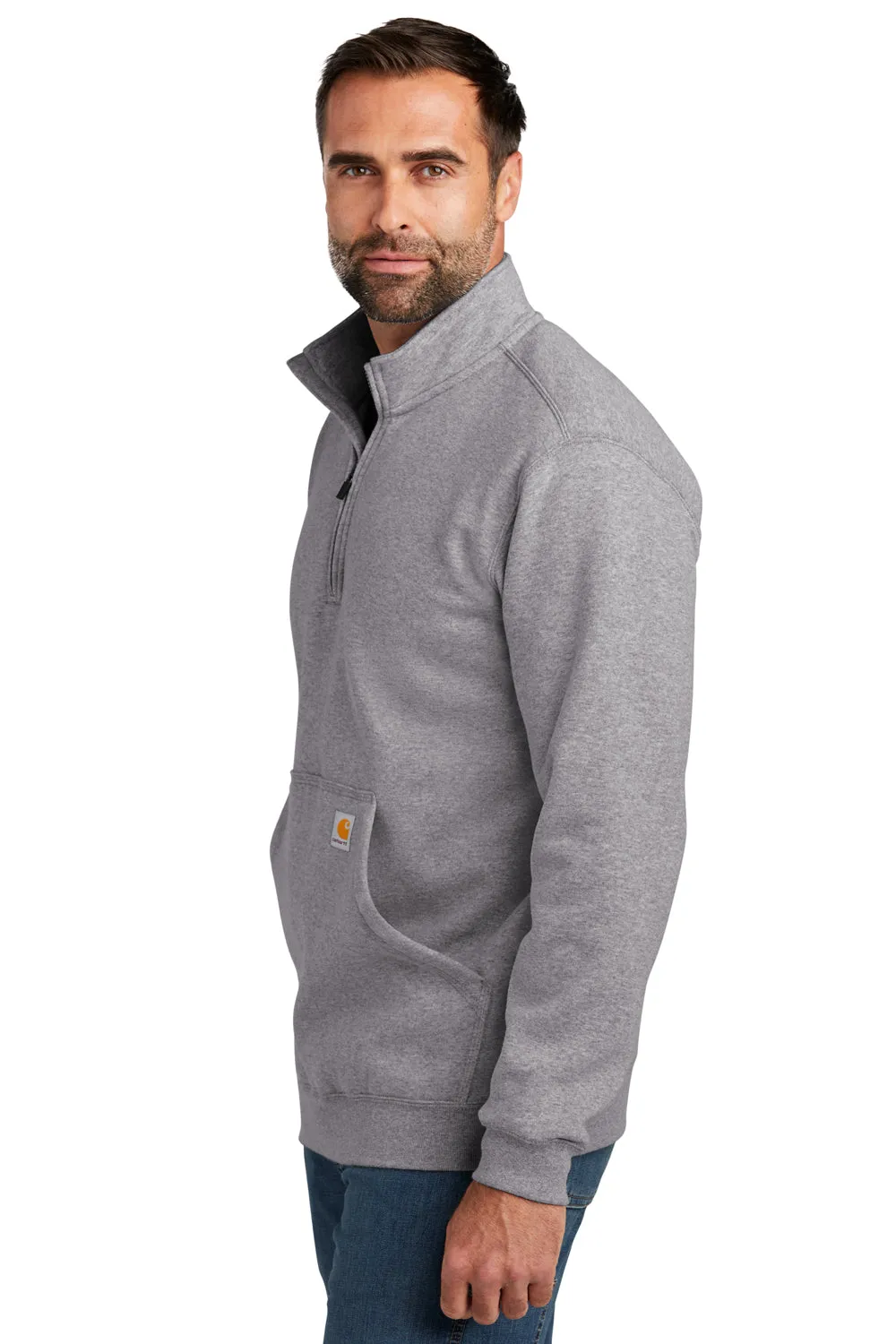 Carhartt Mens 1/4 Zip Sweatshirt w/ Pouch Pocket - Heather Grey