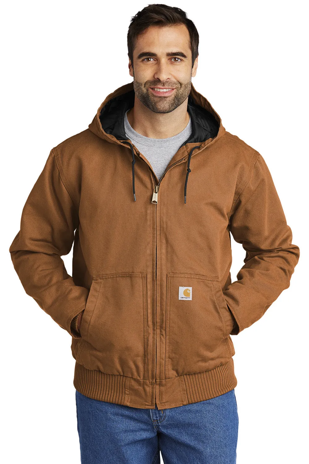 Carhartt Mens Active Washed Duck Full Zip Hooded Jacket - Carhartt Brown
