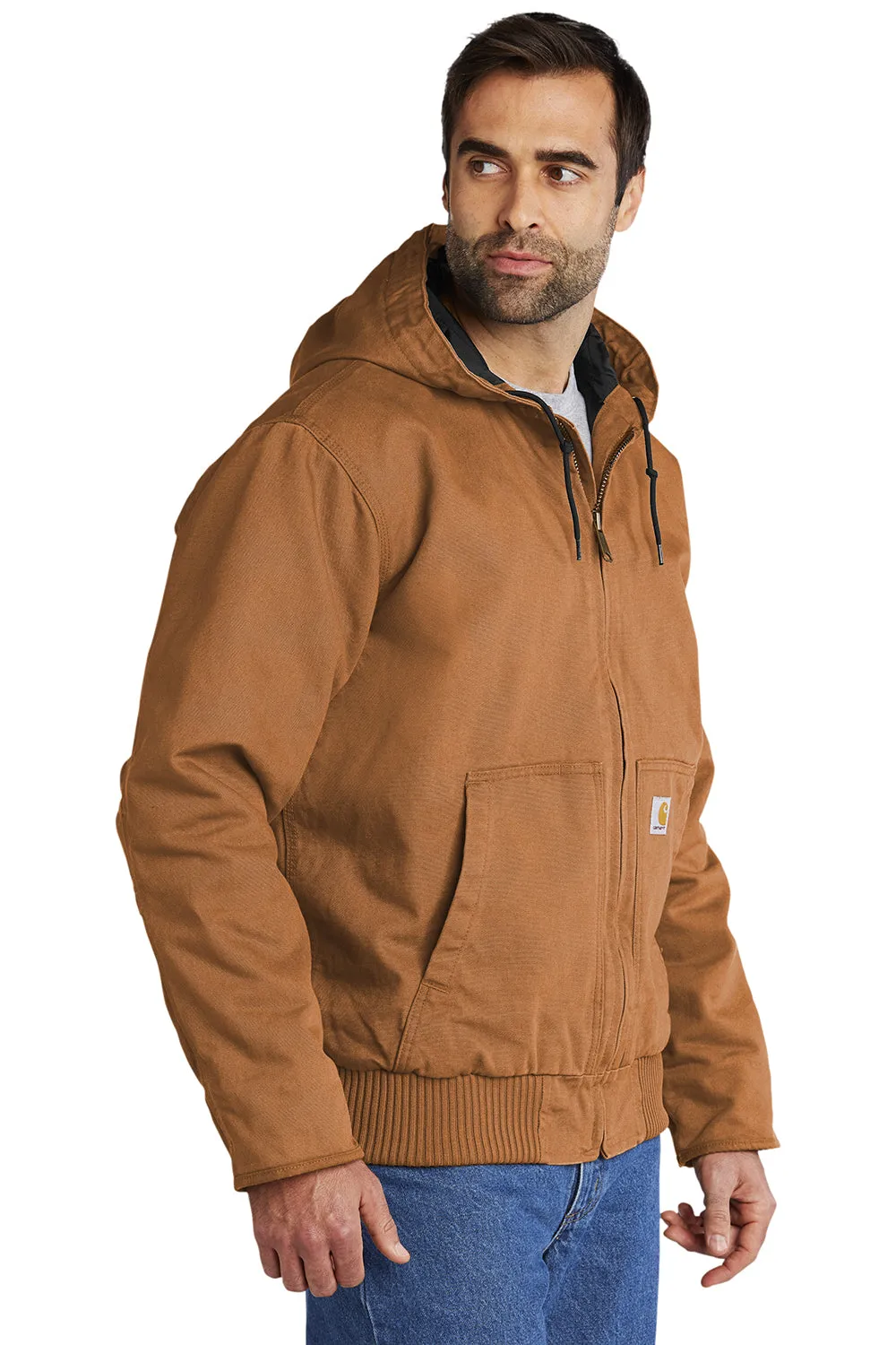 Carhartt Mens Active Washed Duck Full Zip Hooded Jacket - Carhartt Brown