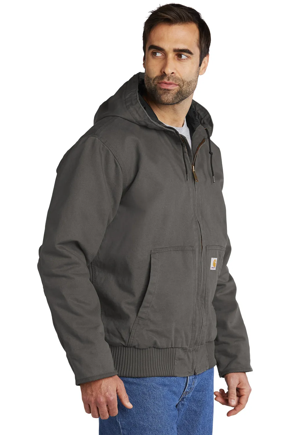 Carhartt Mens Active Washed Duck Full Zip Hooded Jacket - Gravel Grey
