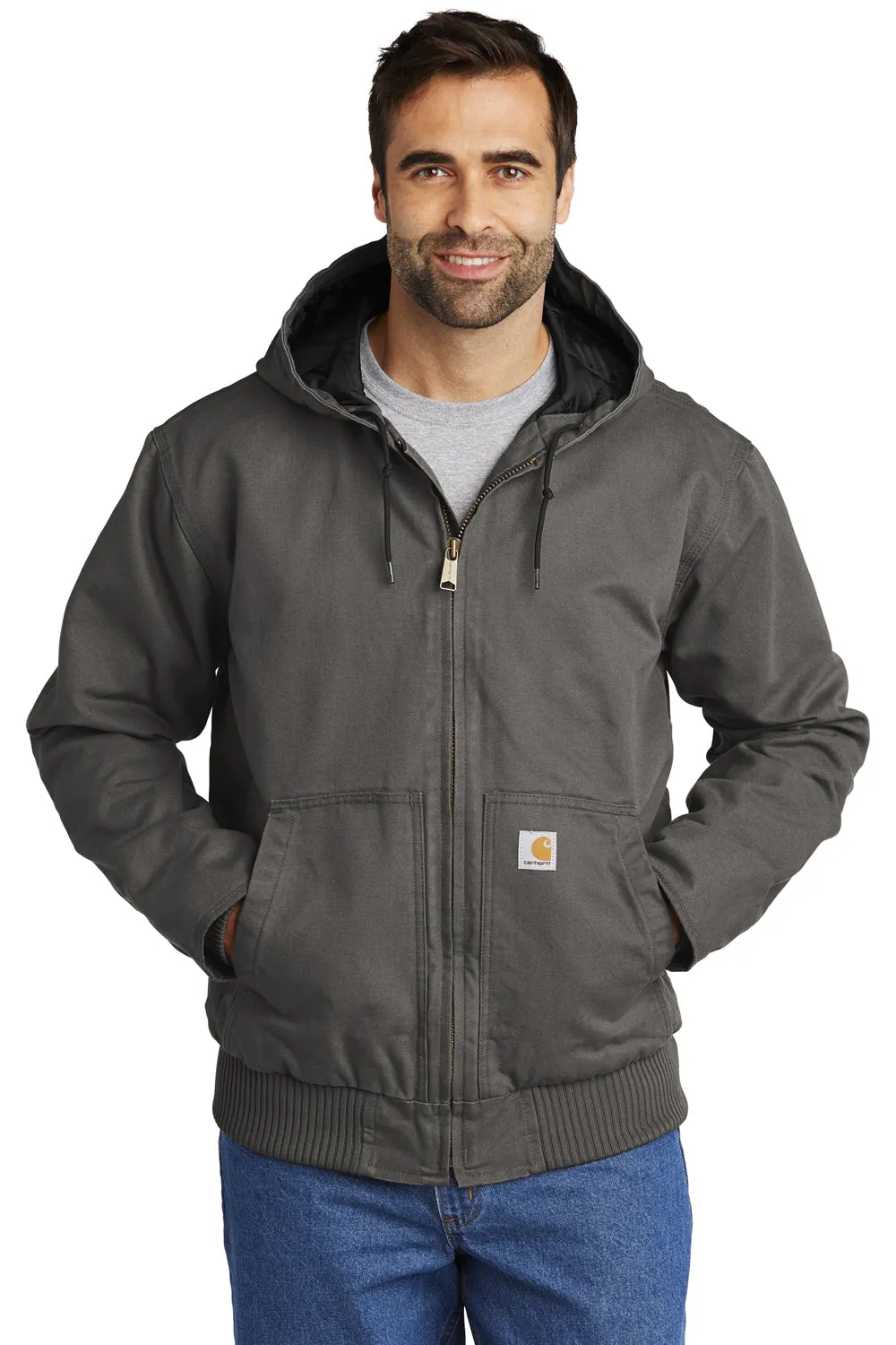 Carhartt Mens Active Washed Duck Full Zip Hooded Jacket - Gravel Grey