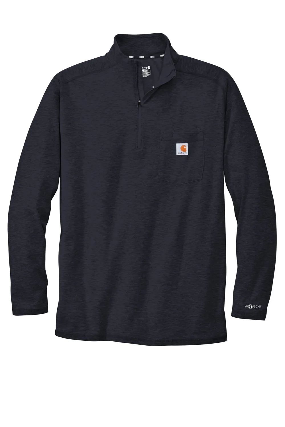 Carhartt Mens Force Moisture Wicking 1/4 Zip Long Sleeve T-Shirt w/ Pocket - Navy Blue