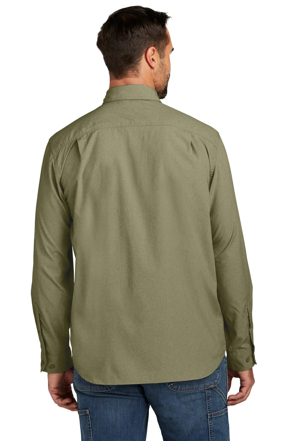 Carhartt Mens Force Moisture Wicking Long Sleeve Button Down Shirt w/ Double Pockets - Burnt Olive Green