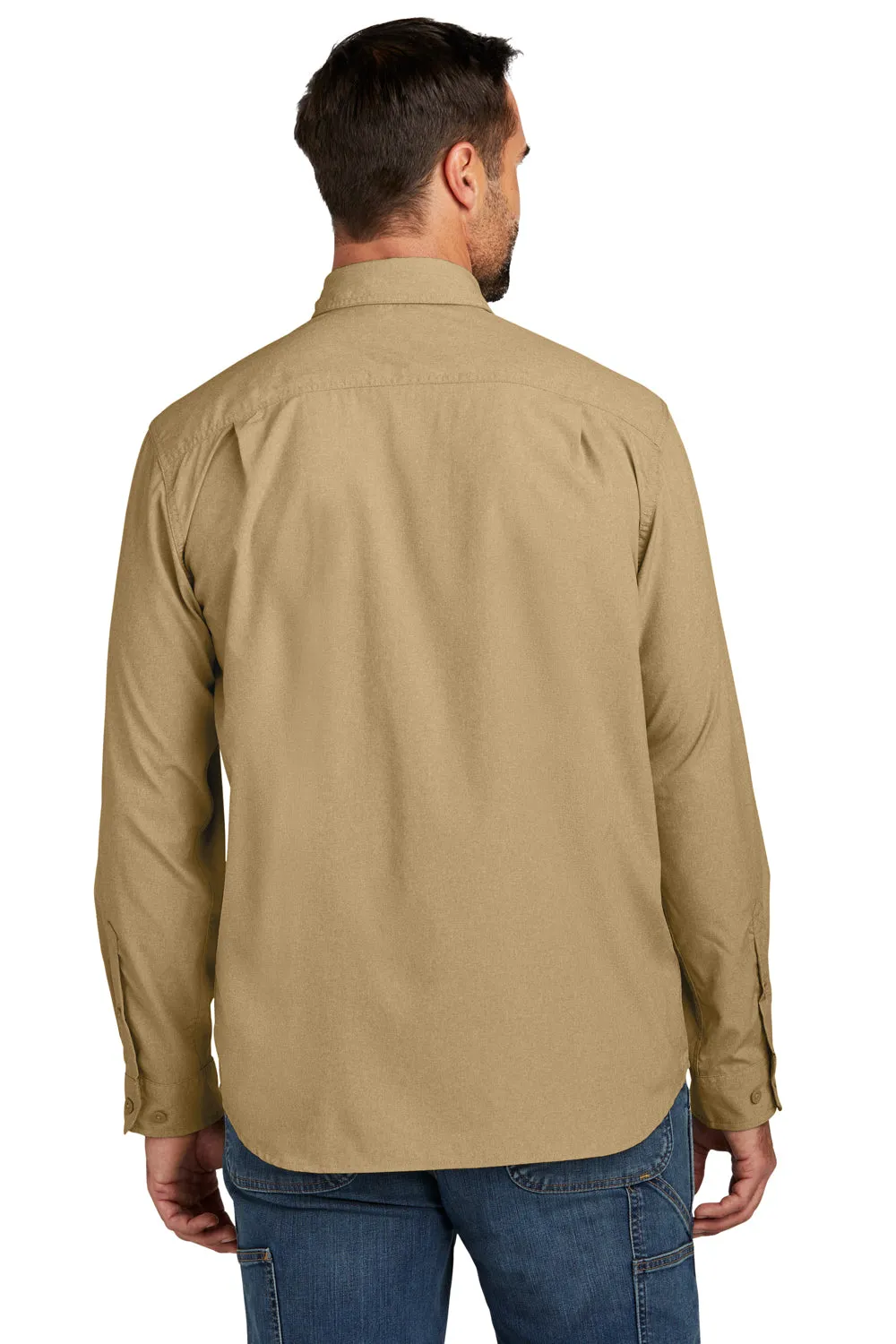 Carhartt Mens Force Moisture Wicking Long Sleeve Button Down Shirt w/ Double Pockets - Dark Khaki Brown