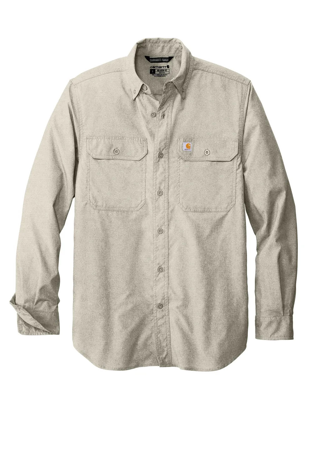 Carhartt Mens Force Moisture Wicking Long Sleeve Button Down Shirt w/ Double Pockets - Steel Grey