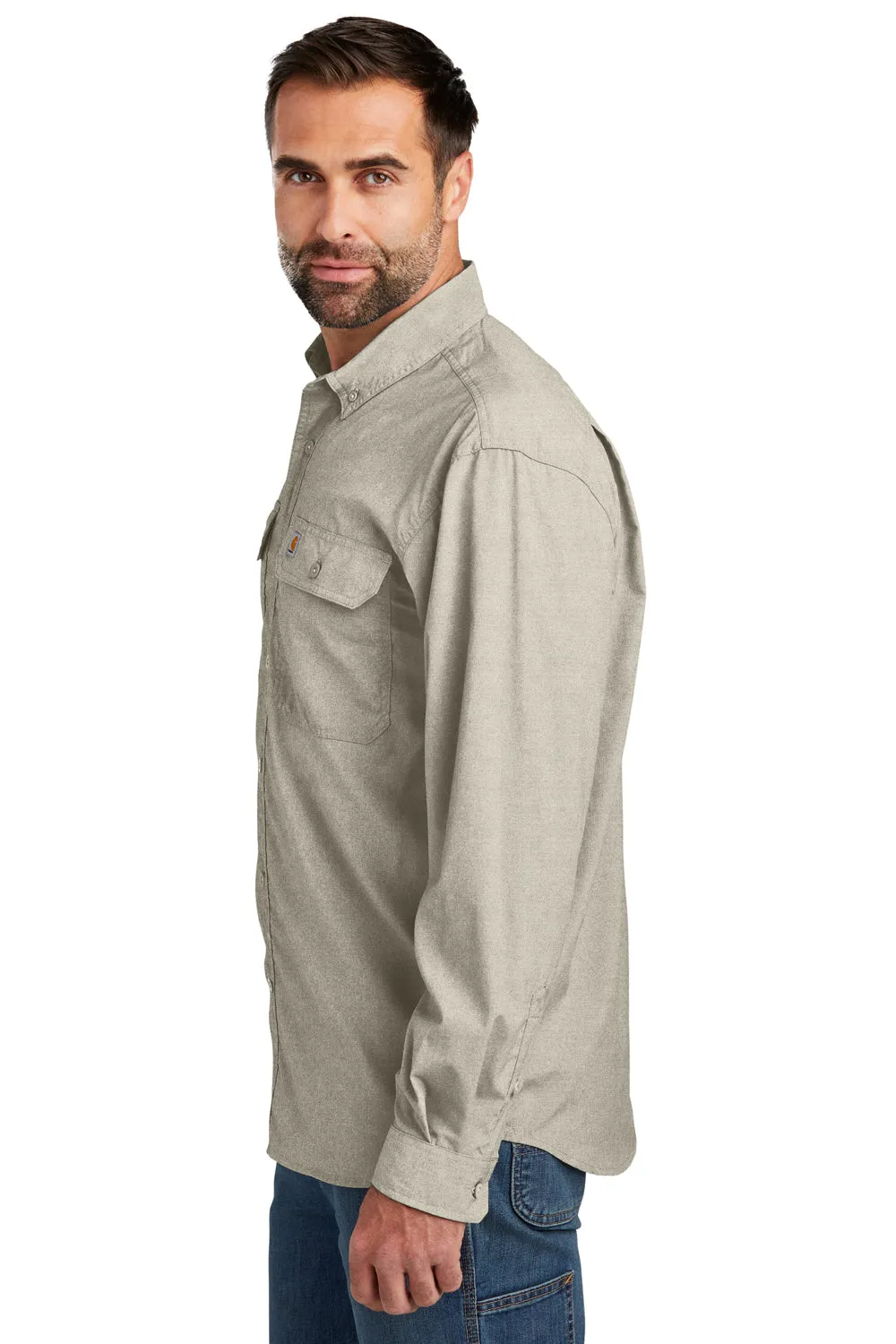 Carhartt Mens Force Moisture Wicking Long Sleeve Button Down Shirt w/ Double Pockets - Steel Grey