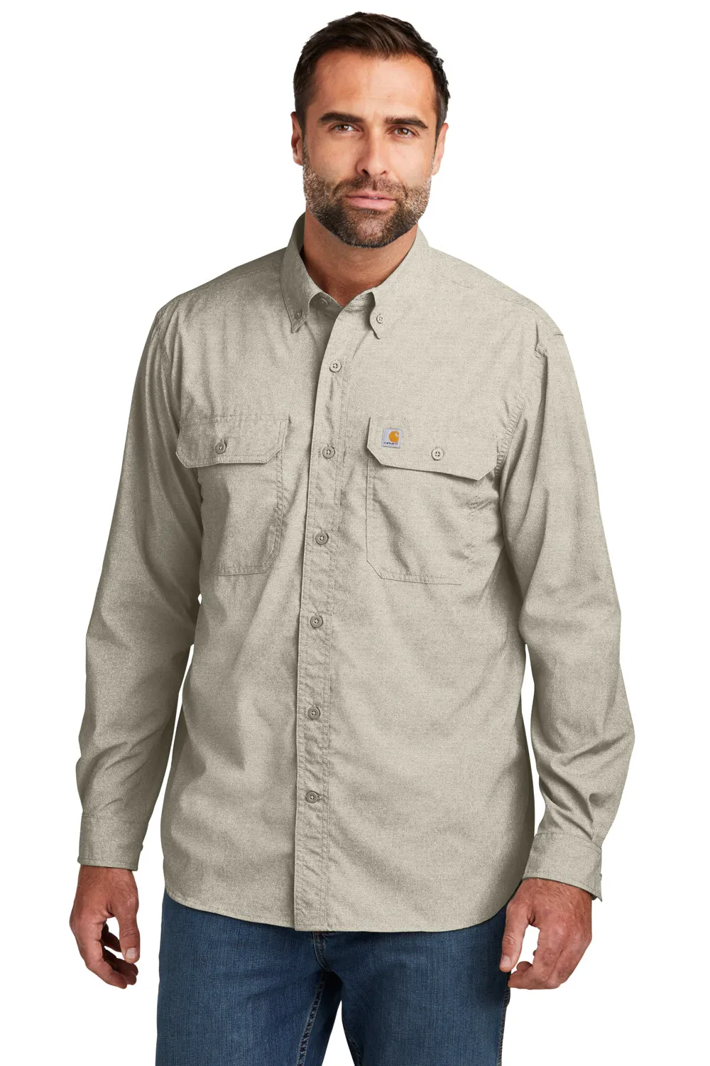 Carhartt Mens Force Moisture Wicking Long Sleeve Button Down Shirt w/ Double Pockets - Steel Grey