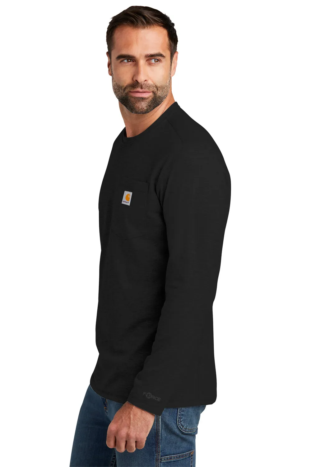 Carhartt Mens Force Moisture Wicking Long Sleeve Crewneck T-Shirt w/ Pocket - Black