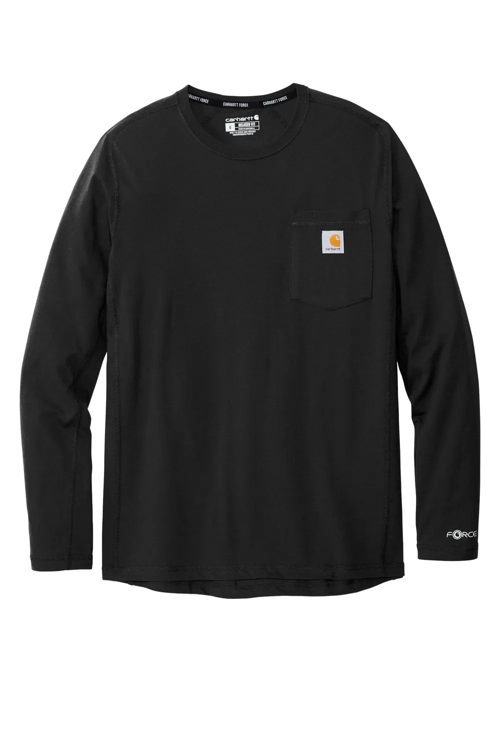 Carhartt Mens Force Moisture Wicking Long Sleeve Crewneck T-Shirt w/ Pocket - Black
