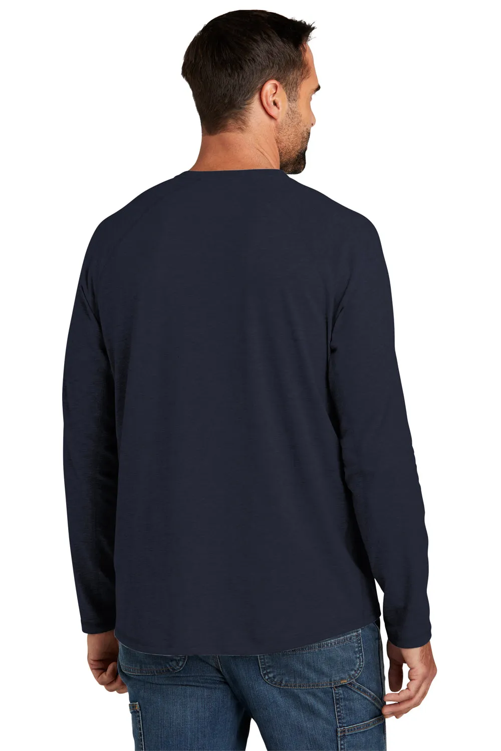 Carhartt Mens Force Moisture Wicking Long Sleeve Crewneck T-Shirt w/ Pocket - Navy Blue